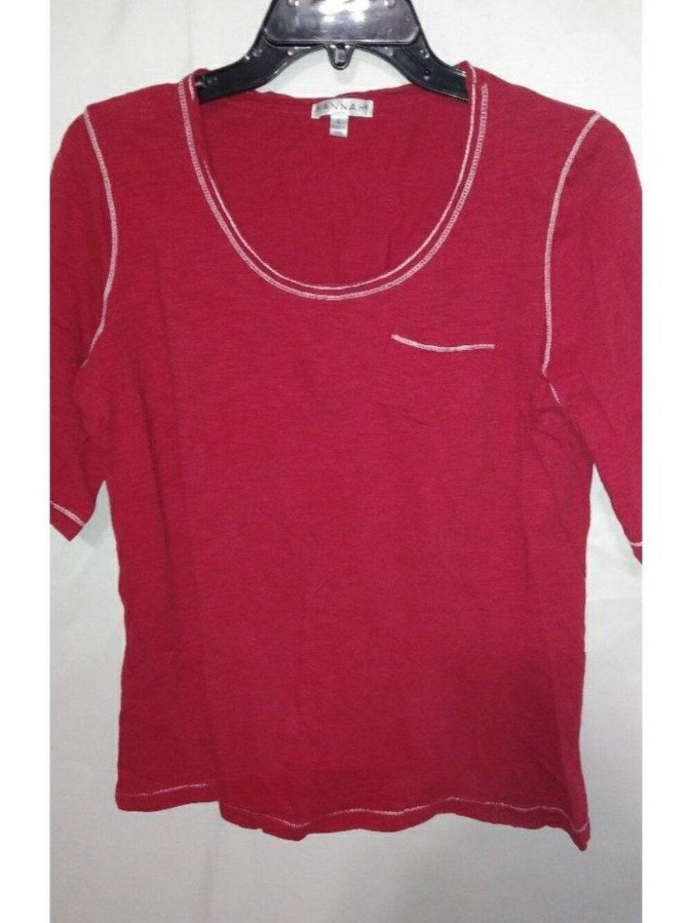 Hannah L Red Contrast Stitching Tshirt Top